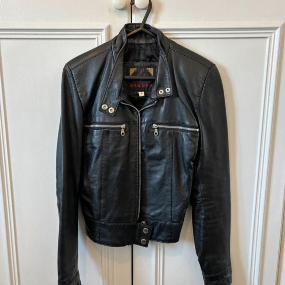 Fitted Black Leather Moto Jacket Indie Sleaze Tumblr - Picture 4 of 8